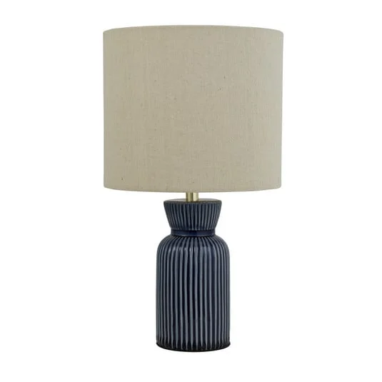 Lámpara de mesa Jeshua, azul/blanco, cerámica/textil, 39 cm, E24