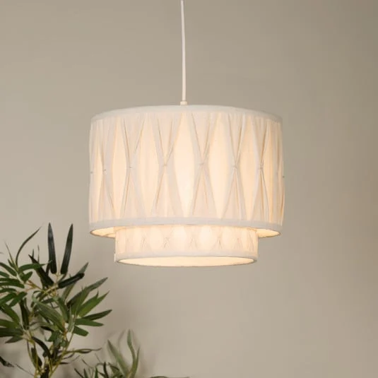 Lámpara colgante Wieka, beige, lino, Ø 30 cm, E27