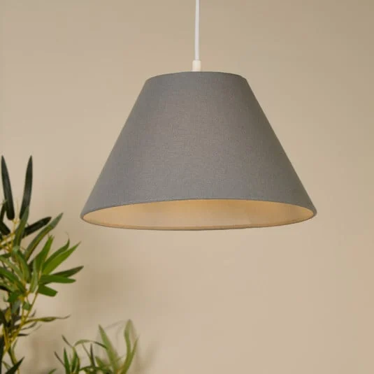 Lámpara colgante Lyta, gris, Ø 28 cm, textil, E27, forma cónica