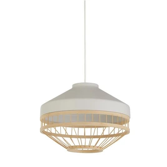 Lámpara colgante Lanya, blanca, acero/bambú, Ø 30 cm, E27