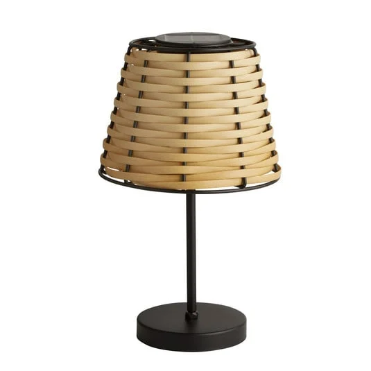 Lámpara de mesa LED solar Dalisay, marrón, ratán, 31 cm, IP44