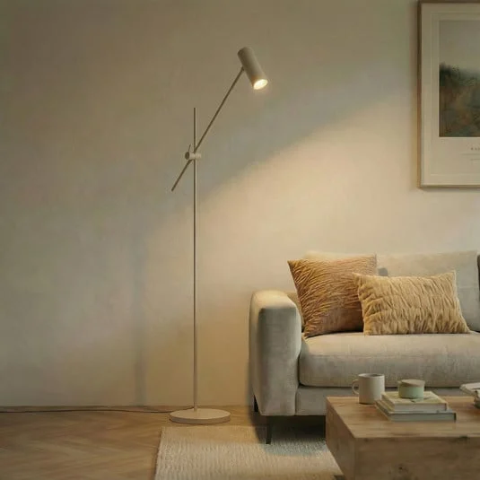 Lámpara de pie Lindby Vilo, beige, 153 cm, GU10, orientable