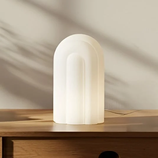 Lámpara de mesa LED Lucande Lunja, blanca, cristal, 30 cm, CCT