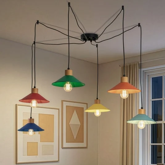 Lámpara colgante Manavgat, 6 luces, multicolor, longitud 144 cm