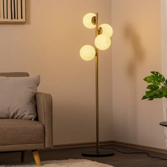 Lámpara de pie Faze, dorada, cristal, 130 cm, 4 luces, E27