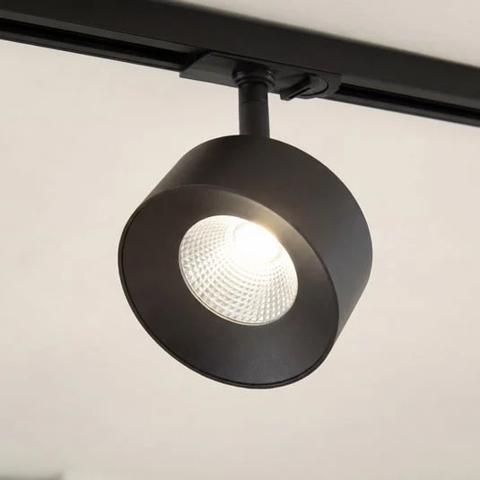 Foco LED para rieles Lindby Linaro, negro, Ø 9,5 cm, 3000 K