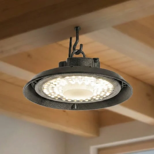Foco LED PRIOS Maikel para naves industriales, negro, IP65, Highbay