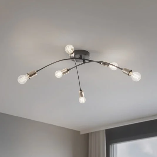 Lámpara de techo Banana, negro, metal, 67 cm, 6 luces, E27