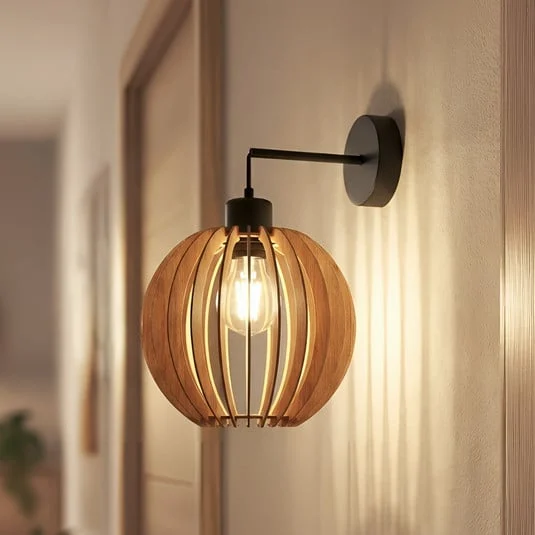 Aplique de pared Clay, Ø 23 cm, contrachapado de abedul, brazo, E27