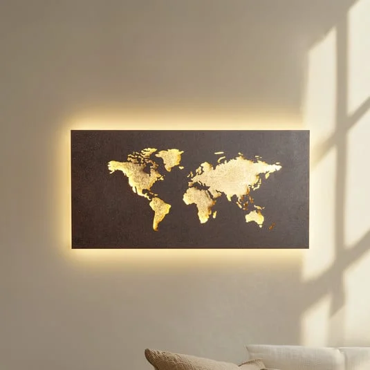 Aplique de pared LED Lucande World, óxido/oro, 60 cm x 30 cm