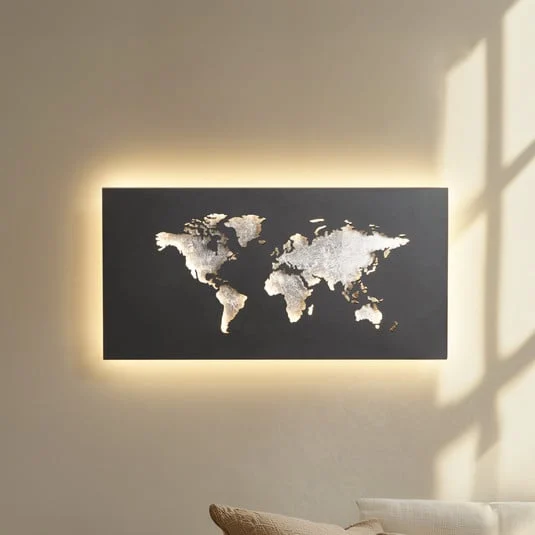Aplique de pared LED Lucande World, antracita/plata, 60 cm x 30 cm