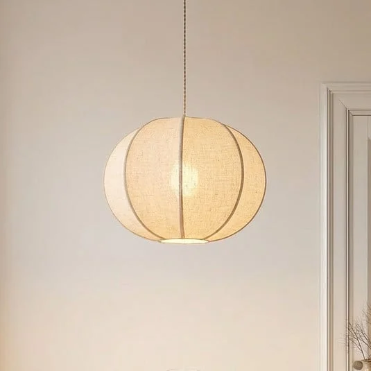 Lámpara colgante Lindby Elfie, Ø 47 cm, beige, lino, E27