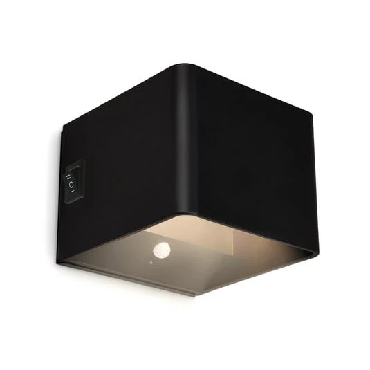 Aplique de pared LED recargable Barro, negro Ancho 8 cm Metal, sensor