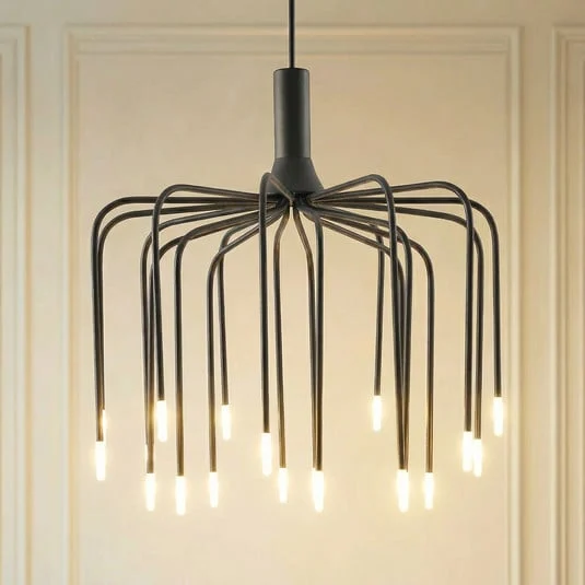 Lámpara colgante LED Ariadne de Lucande, Ø 57 cm, negro mate, 20 lámparas.
