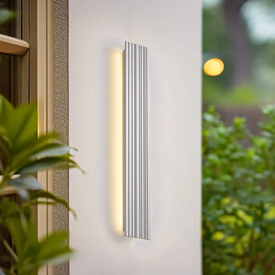 Aplique LED para exterior Lucande Melira, 60 cm de largo, gris claro