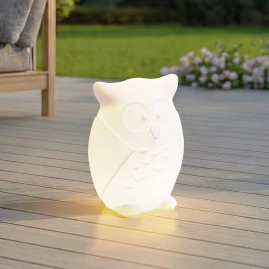 Lámpara LED recargable Lindby Errol, búho, blanco, RGBW, IP54
