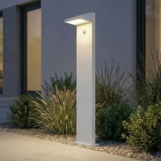 Bolardo luminoso LED Lucande Silvan, blanco, 100 cm, con sensor, IP54
