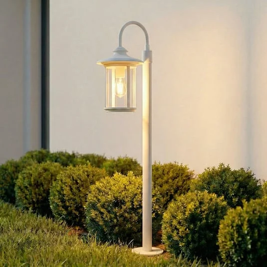 Bolardo luminoso Lindby Zayn, blanco, cristal, altura 109 cm, IP65