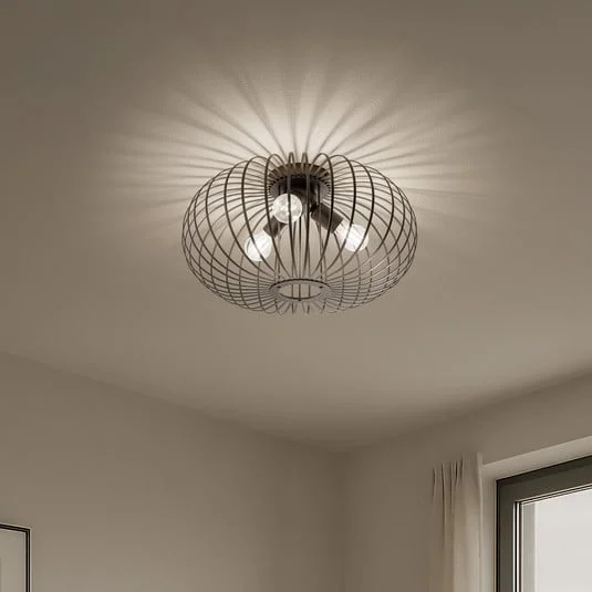 Plafón Globe, color café, Ø 51 cm, metal, 3 luces, E27