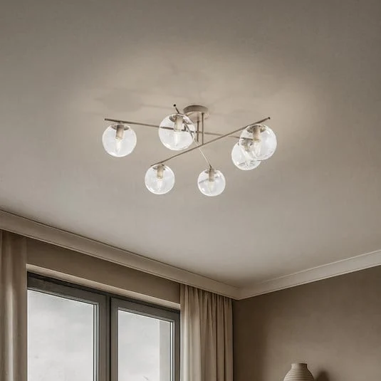 Plafón Zoe, beige, 72 cm de largo, 6 luces, cristal, E14