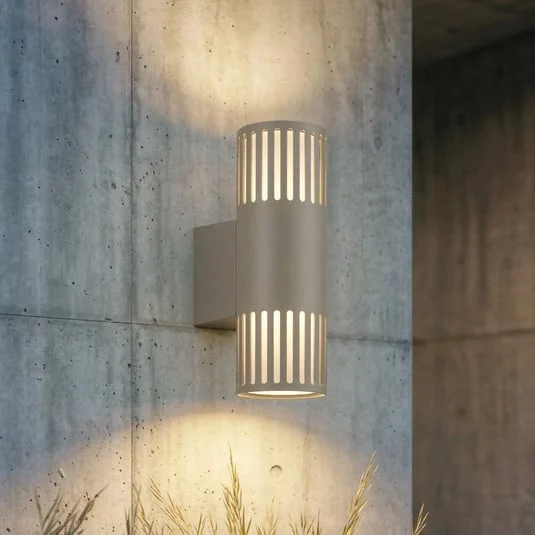 Aplique para exterior Lindby Lurinda, 2 luces, gris piedra, Ø 10 cm, IP44