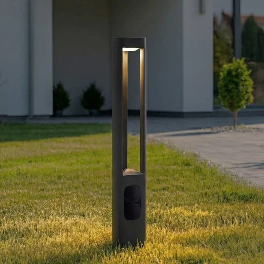 Bolardo luminoso LED Lucande Pirron, altura 80 cm, enchufe, IP54