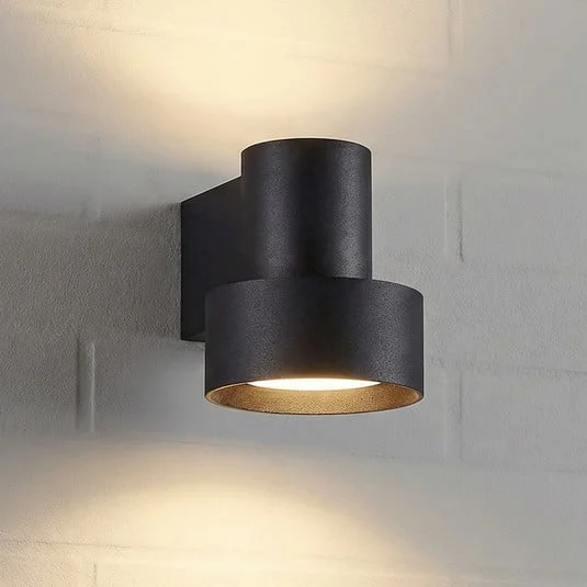 Aplique LED para exterior Lucande Elune, negro mate, luz hacia arriba/hacia