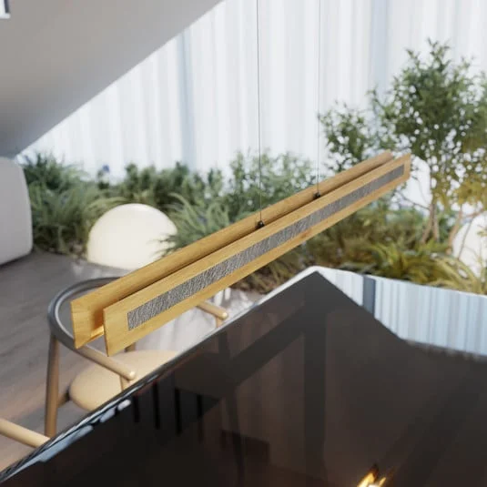 Lámpara colgante LED Chile S, roble/granito, longitud 116 cm
