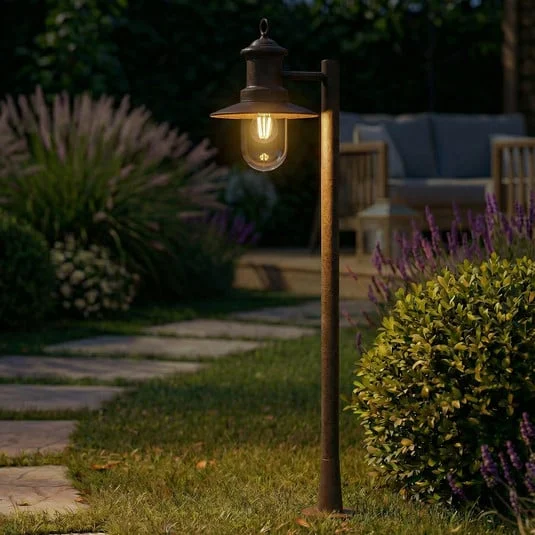 Bolardo luminoso Lindby Eloretta, óxido, 110 cm, acero, IP44, E27