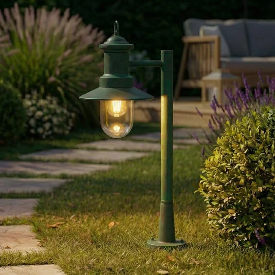 Bolardo luminoso Lindby Eloretta, verde, 60 cm, acero, IP44, E27