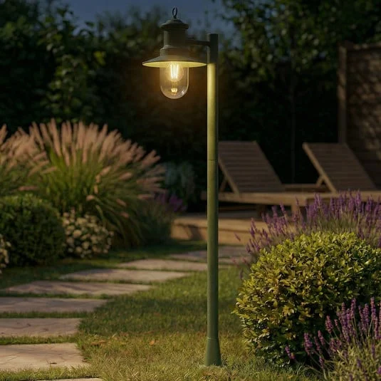 Bolardo luminoso Lindby Eloretta, verde, 110 cm, acero, IP44, E27