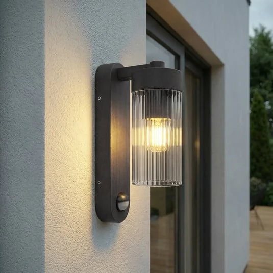 Aplique para exterior Lindby Kaliro, antracita, 24 cm, IP54, sensor