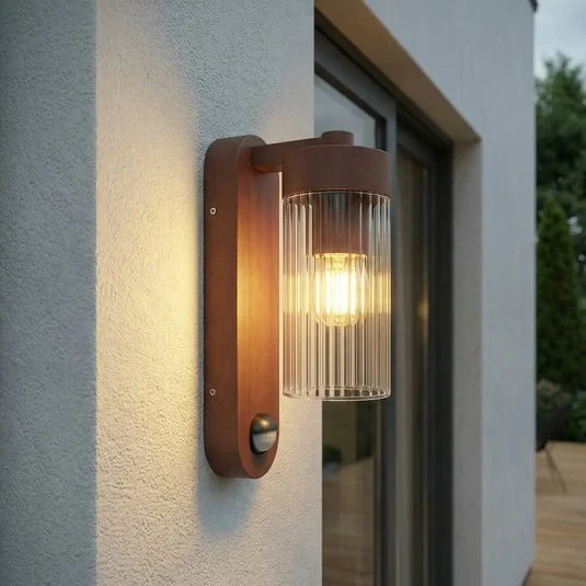 Aplique para exterior Lindby Kaliro, óxido, 24 cm, IP54, sensor