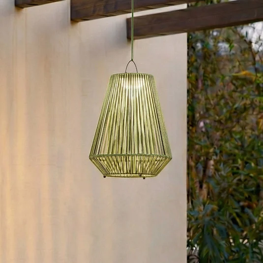 Lámpara colgante solar LED Lindby Austas, verde, Ø 32 cm, USB, IP54
