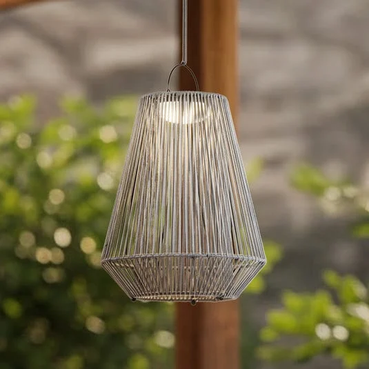 Lámpara colgante solar LED Lindby Austas, gris, Ø 32 cm, USB, IP54