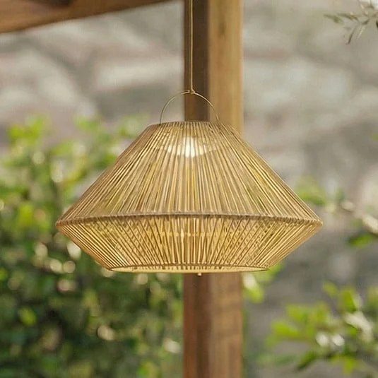 Lámpara colgante solar LED Lindby Austas, beige, Ø 50 cm, USB, IP54