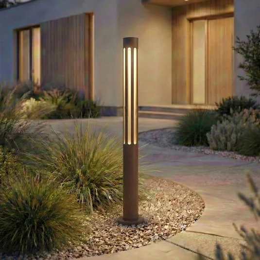Bolardo luminoso LED Lindby Fjorya, altura 60 cm, marrón, IP65