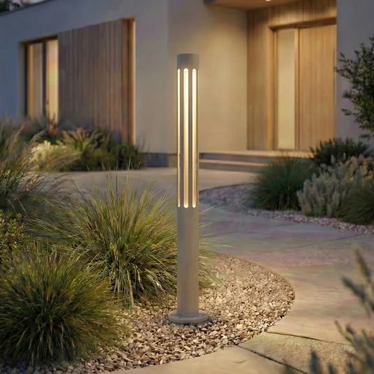 Bolardo luminoso LED Fjorya de Lindby, altura 60 cm, gris piedra, IP65