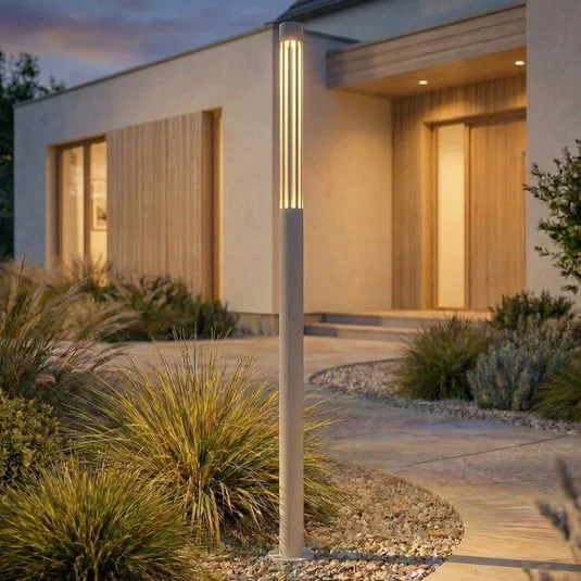 Bolardo luminoso LED Fjorya de Lindby, altura 90 cm, gris piedra, IP65