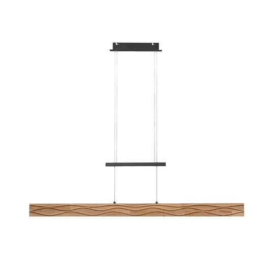 Lámpara colgante LED Atacama, roble/negro, madera, longitud 116 cm