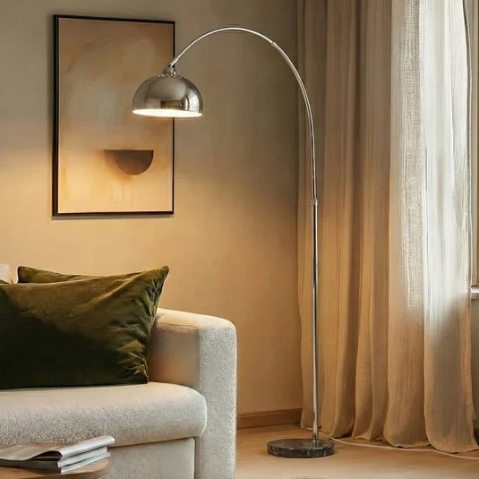 Lámpara de pie Lindby Tonka, cromada, metal/mármol, 185 cm, E27
