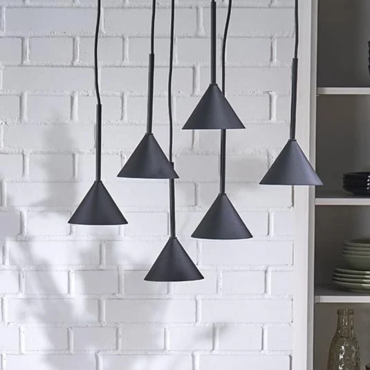 Lámpara colgante Cono Mini, 6 luces, negro GU10