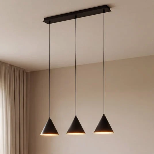 Lámpara colgante Cono, 3 luces, negro, E27