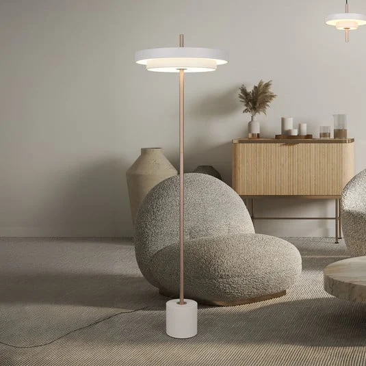 Lámpara de pie LED Keaton, gris claro, altura 138 cm, metal, CCT