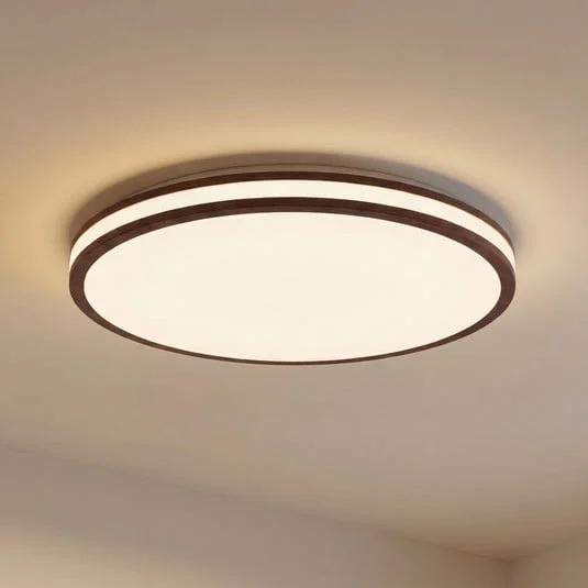 Plafón LED Emiva de Lindby, Ø 50 cm, madera oscura, CCT