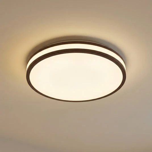 Plafón LED Emiva de Lindby, Ø 40 cm, madera oscura, CCT