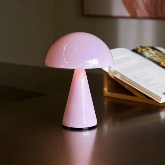 Bonita lámpara de mesa LED recargable Mush, rosa, altura 20 cm