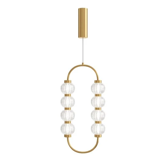Lámpara colgante LED AMULET, 28 x 57 cm, color dorado, metal/vidrio