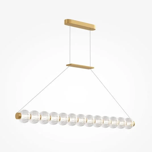 Lámpara colgante LED AMULET, longitud 110 cm, color dorado, metal/vidrio