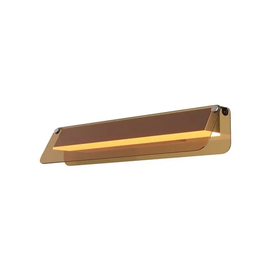 Aplique de pared LED FLAT, ámbar/latón, ancho 43 cm, vidrio/metal
